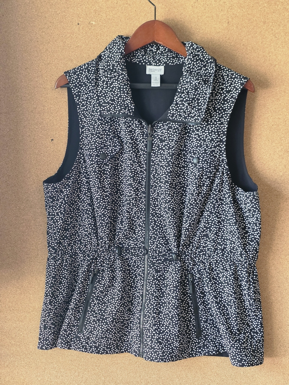 Chico's Zenergy Black White Polka Dot Full Zip Active Vest Size 3  (XL)